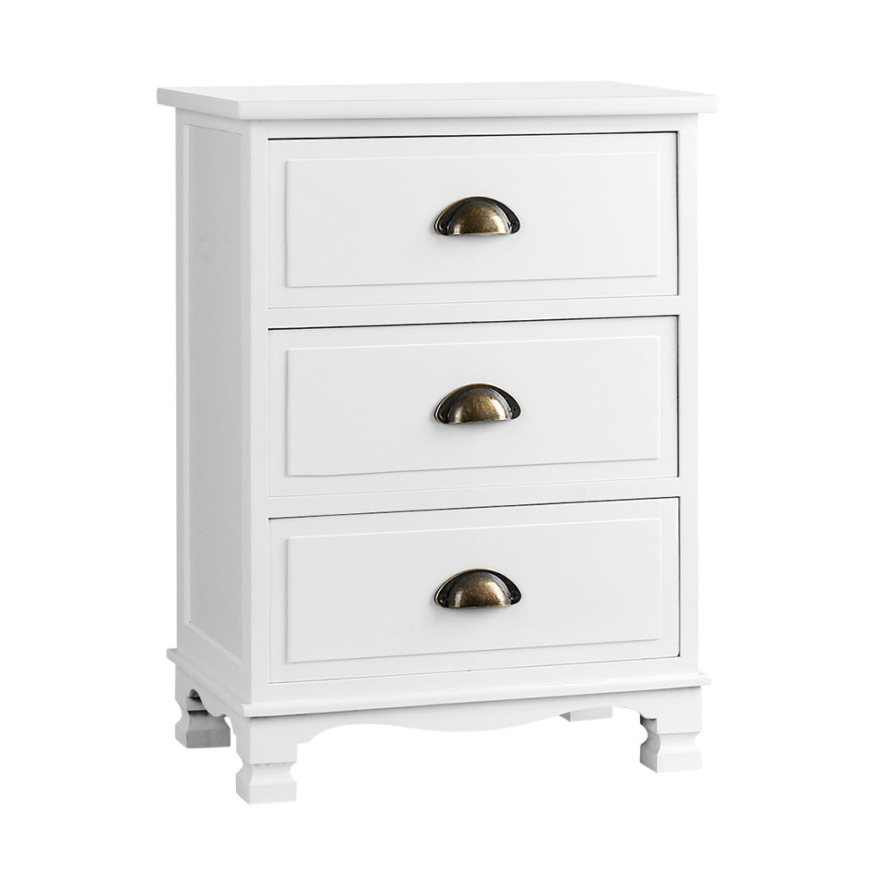 Artiss Bedside Table 3 Drawers Vintage - THYME White-0