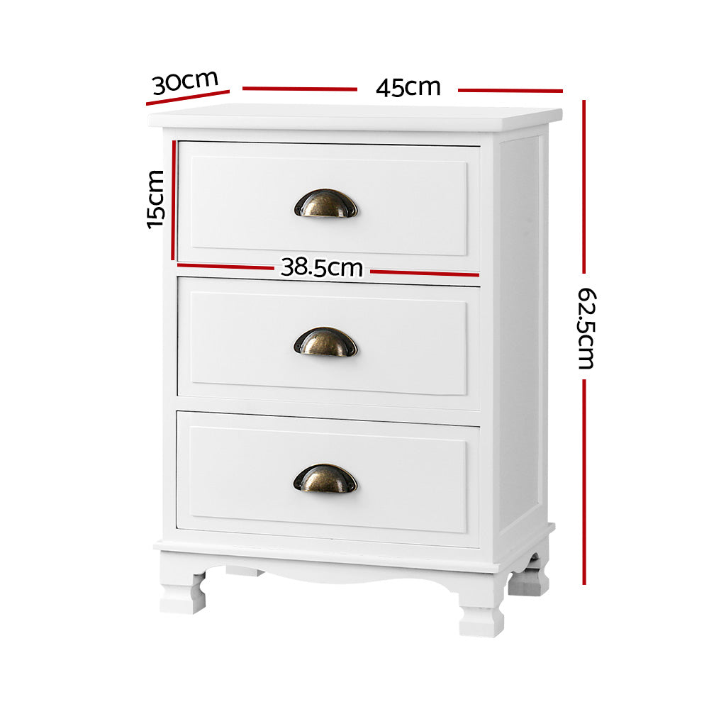 Artiss Bedside Table 3 Drawers Vintage - THYME White-1