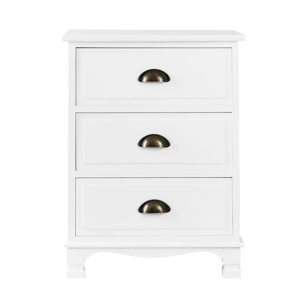 Artiss Bedside Table 3 Drawers Vintage - THYME White-2