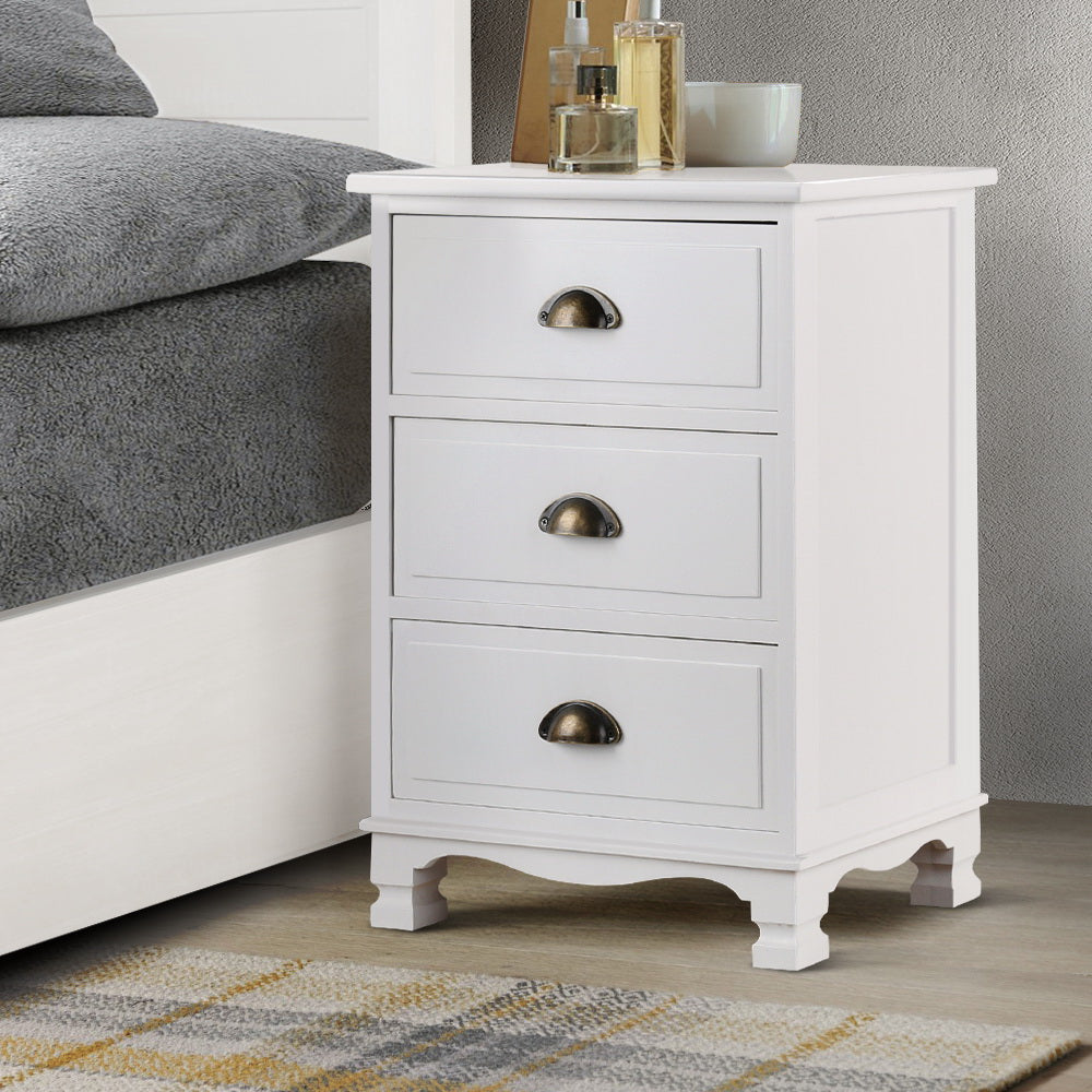 Artiss Bedside Table 3 Drawers Vintage - THYME White-7