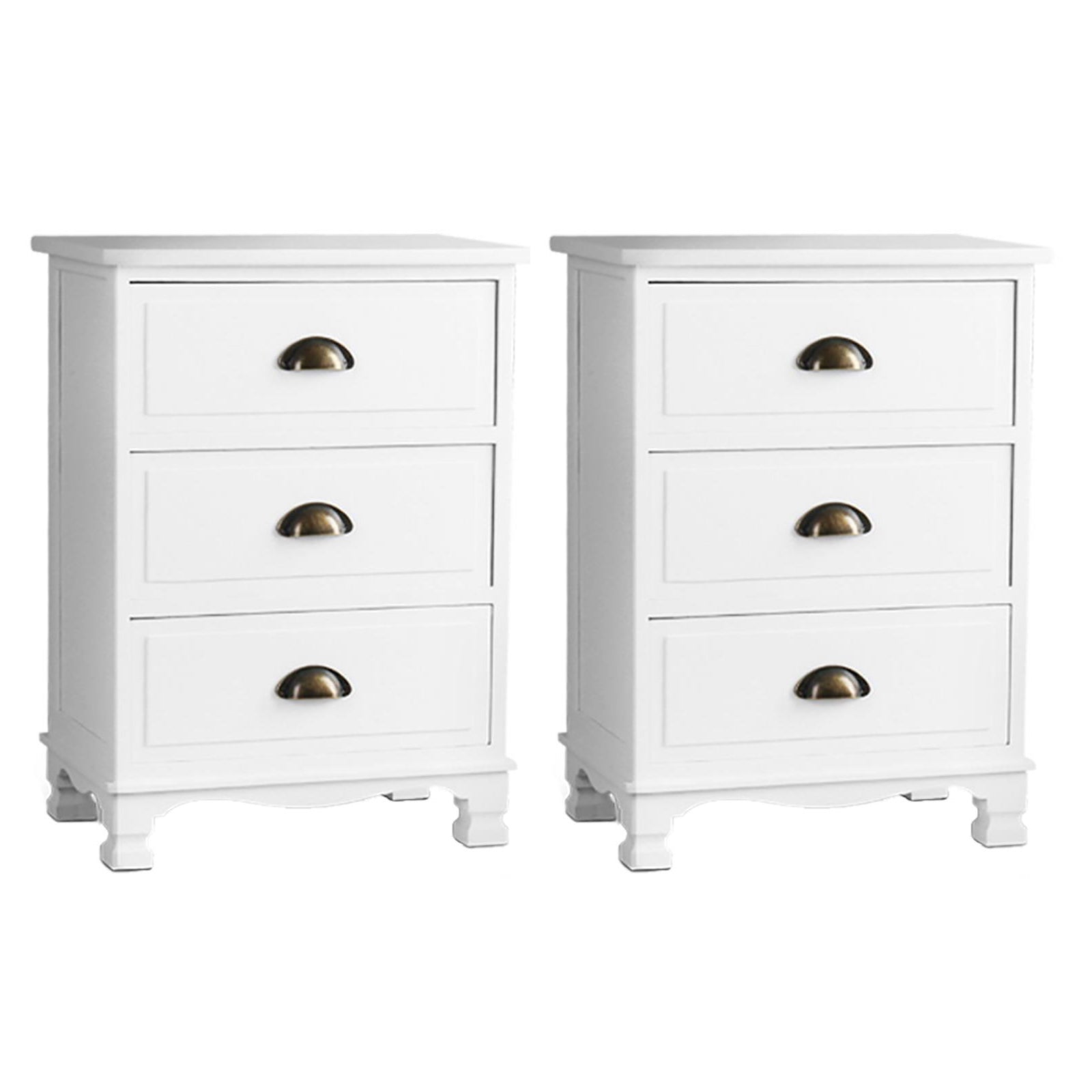 Artiss 2x Bedside Table 3 Drawers Vintage - THYME White-0