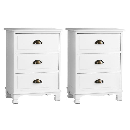 Artiss 2x Bedside Table 3 Drawers Vintage - THYME White-0