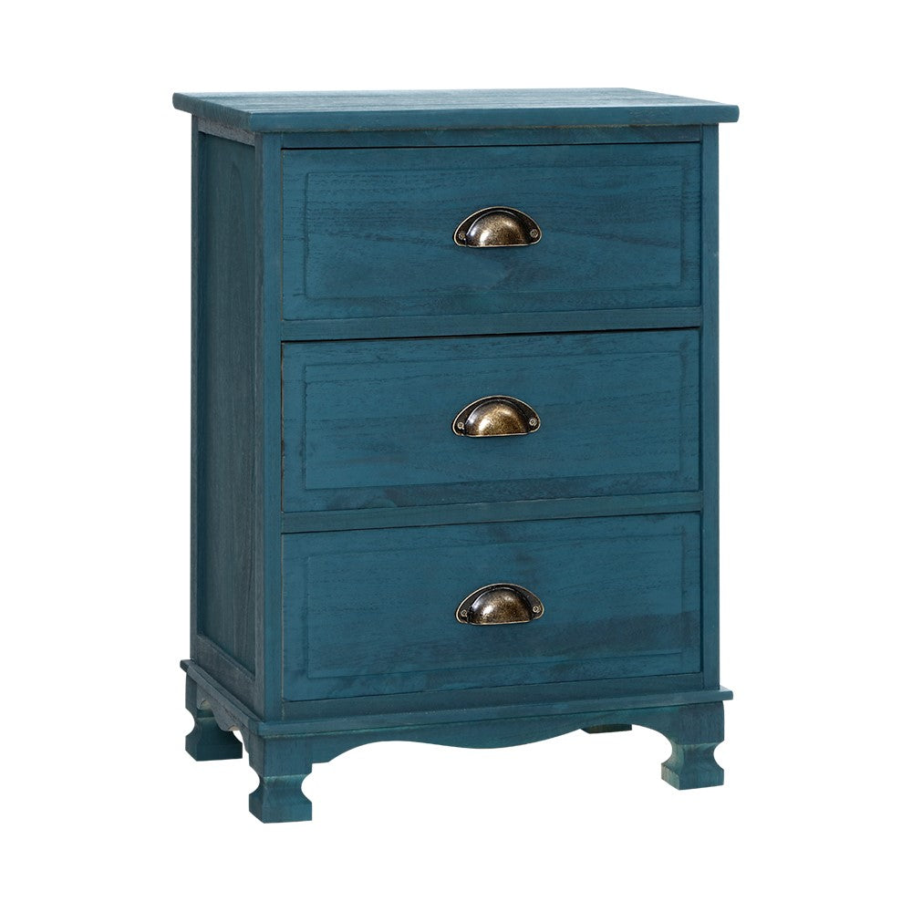 Artiss Bedside Table 3 Drawers Vintage - THYME Blue-0