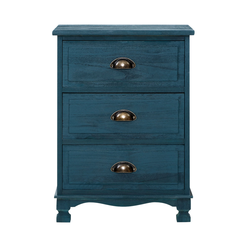 Artiss Bedside Table 3 Drawers Vintage - THYME Blue-2