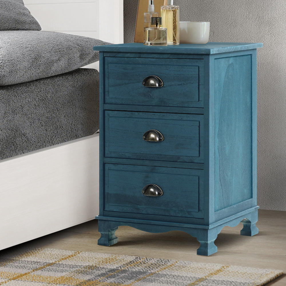 Artiss Bedside Table 3 Drawers Vintage - THYME Blue-7