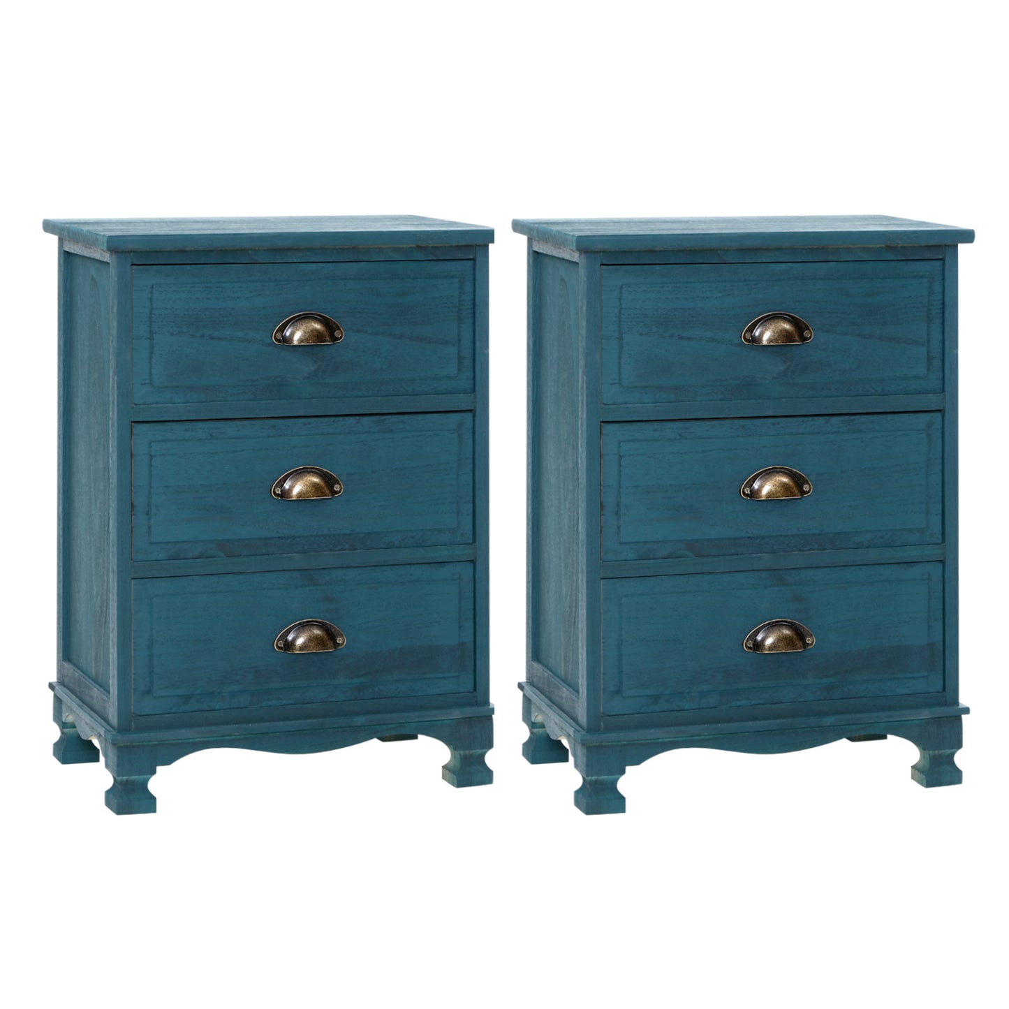 Artiss 2x Bedside Table 3 Drawers Vintage - THYME Blue-0