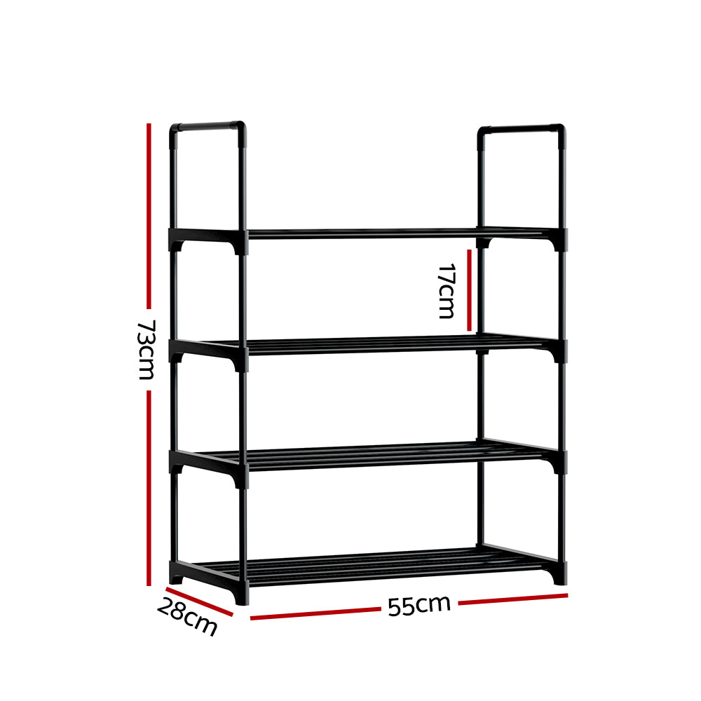 Artiss Shoe Rack Cabinet Stackable 4-tier 12 Pairs Black-1