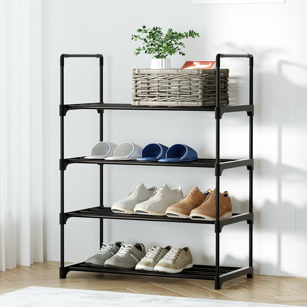 Artiss Shoe Rack Cabinet Stackable 4-tier 12 Pairs Black-0