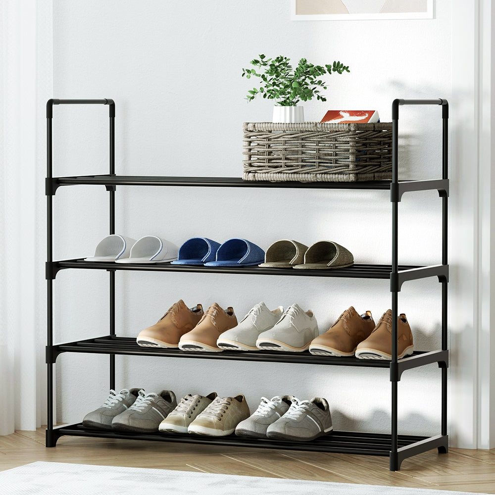 Artiss Shoe Rack 4-tier 16 Pairs Stackable Black-0