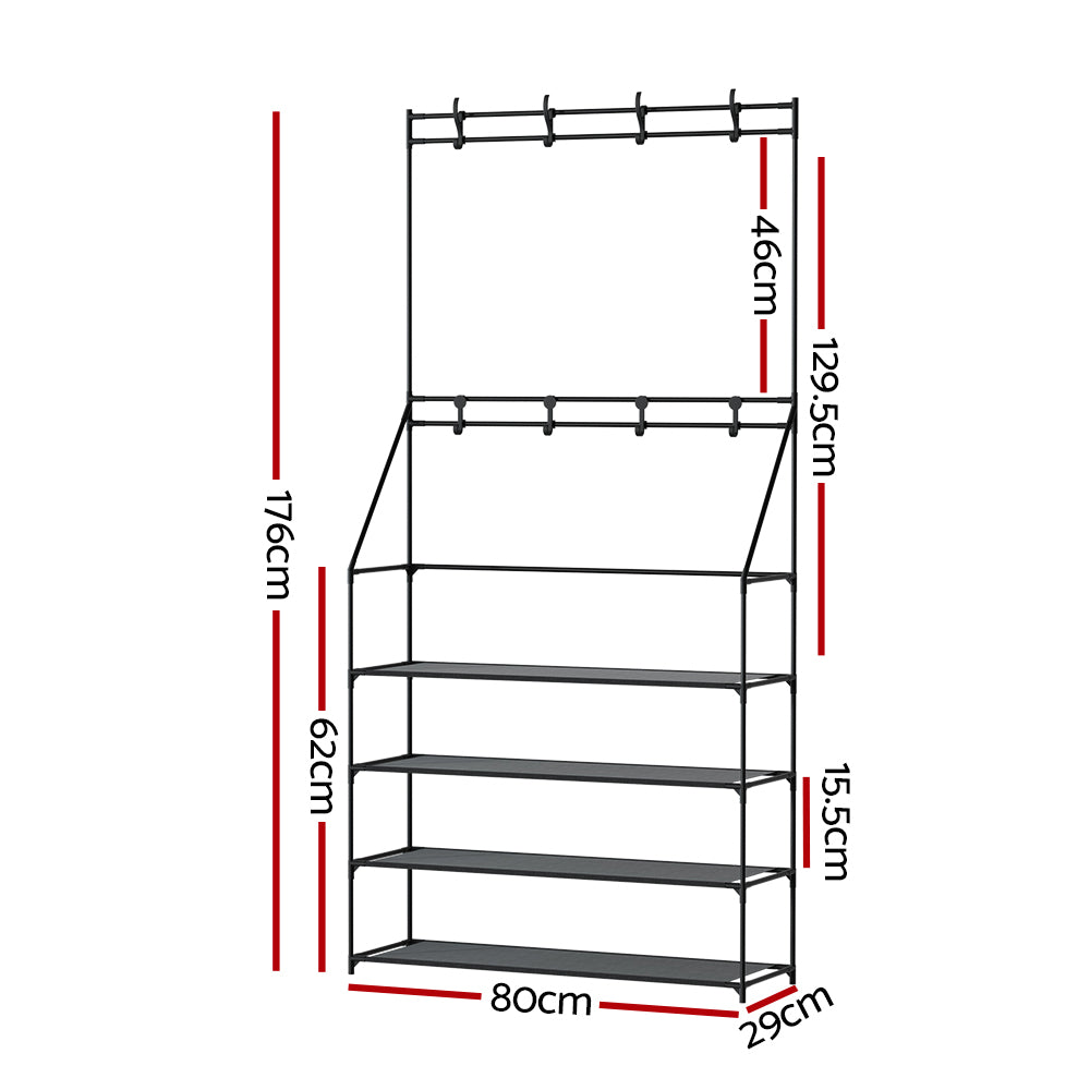 Artiss Shoe Rack Hall Tree 16 Pairs Black-1