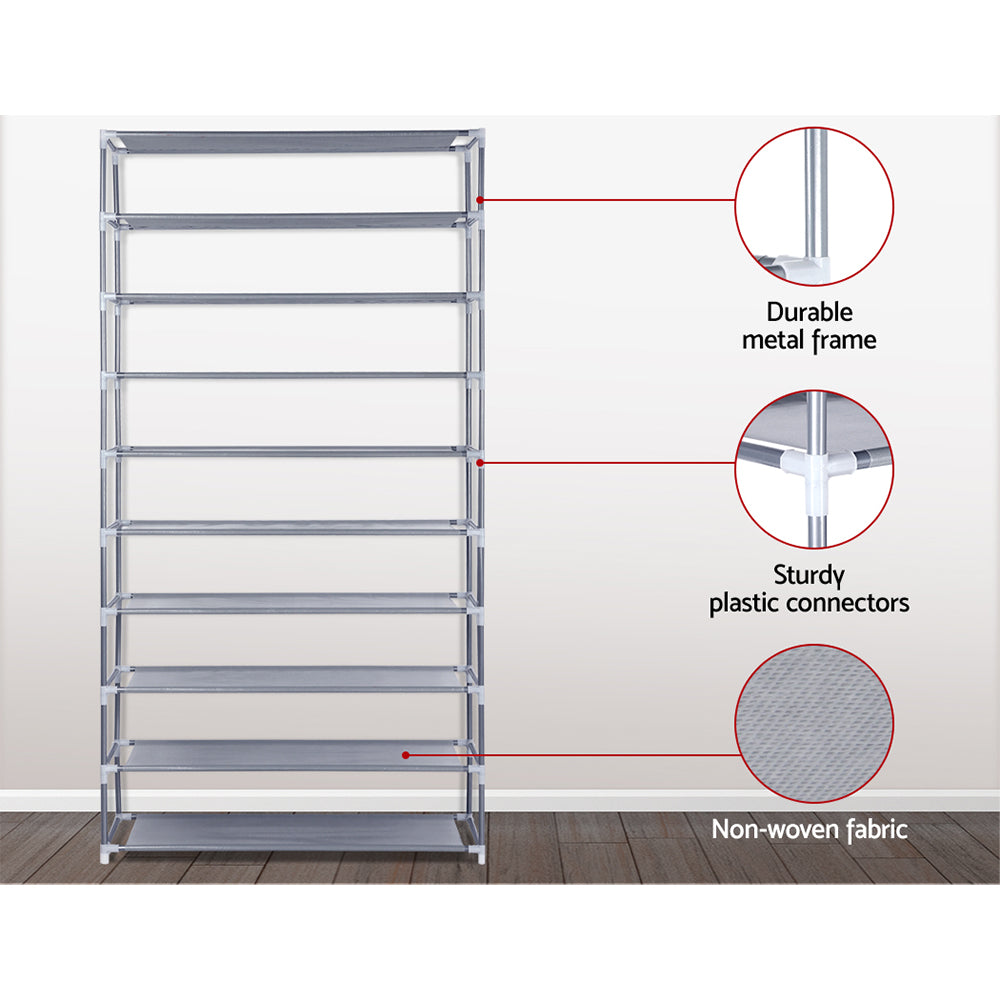 Artiss Shoe Rack Cabinet Stackable 10-Tier Grey-5