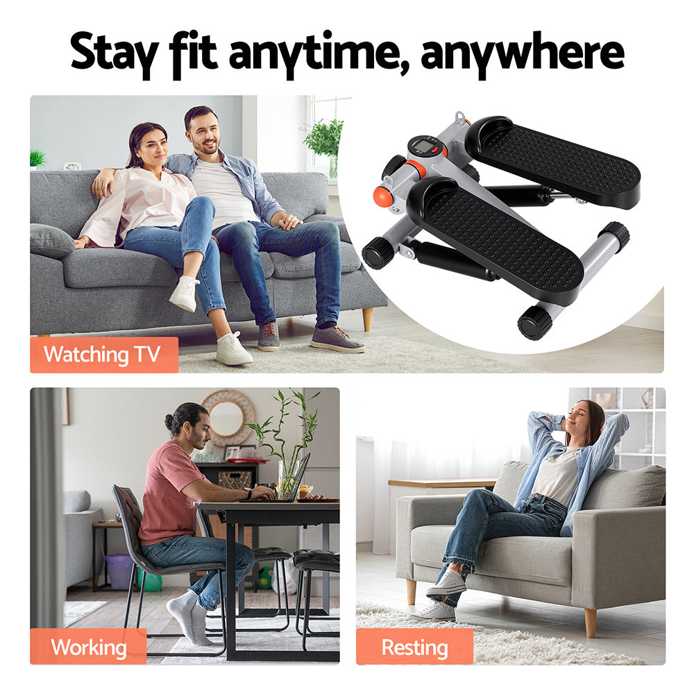 Everfit Mini Stepper with Resistance Rope Aerobic for Exercise Compact Home Workout Grey-5