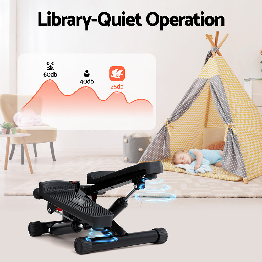 Everfit Mini Stepper with Resistance Rope Aerobic for Exercise Compact Home Workout Black-4