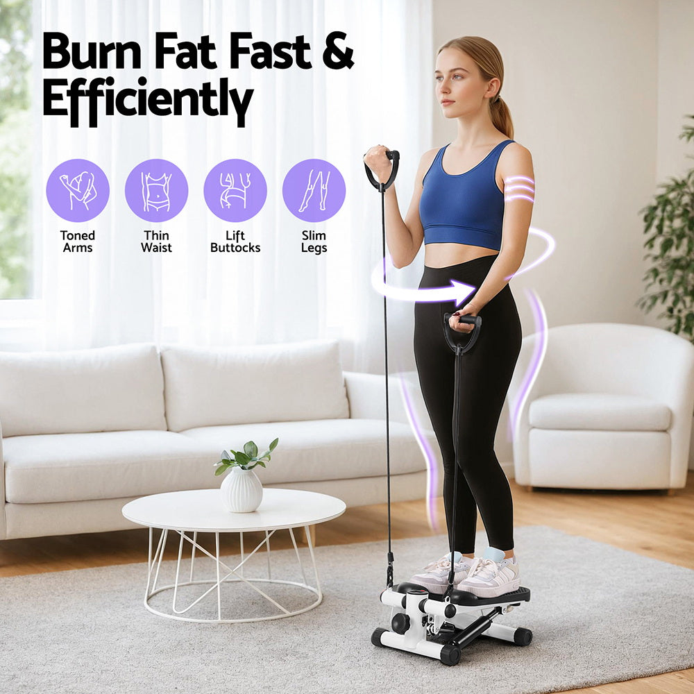 Everfit Mini Stepper with Resistance Rope Aerobic for Exercise Compact Home Workout White-4