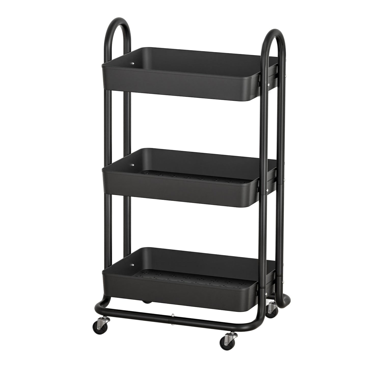 Artiss Storage Trolley Kitchen Cart 3 Tiers Rack Shelf Organiser Wheels Black-0