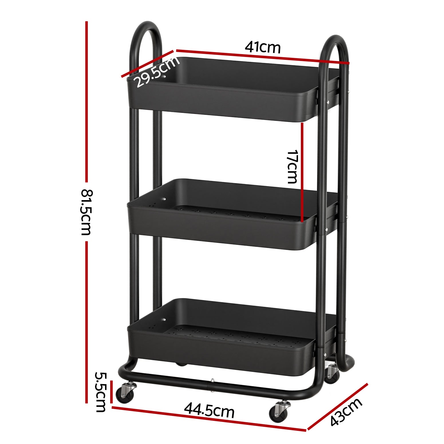 Artiss Storage Trolley Kitchen Cart 3 Tiers Rack Shelf Organiser Wheels Black-1