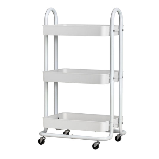 Artiss Storage Trolley Kitchen Cart 3 Tiers Rack Shelf Organiser Wheels White-0