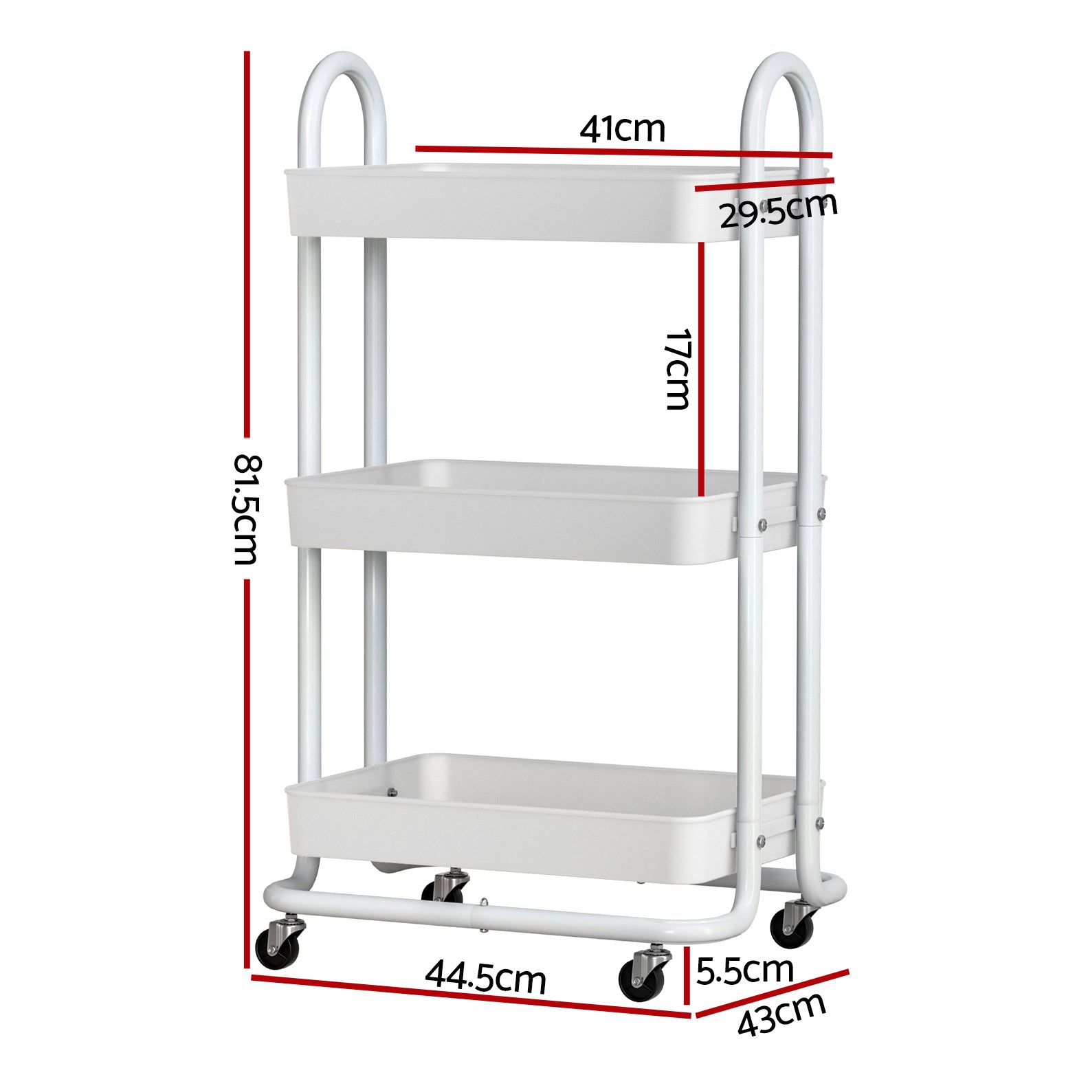 Artiss Storage Trolley Kitchen Cart 3 Tiers Rack Shelf Organiser Wheels White-1