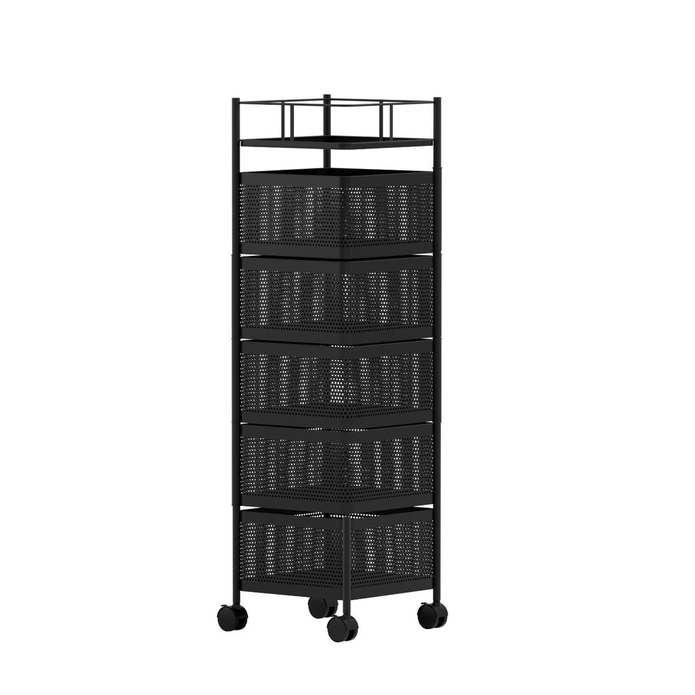 Artiss Storage Trolley Kitchen Cart 5 Tiers Storage Rack Black-0