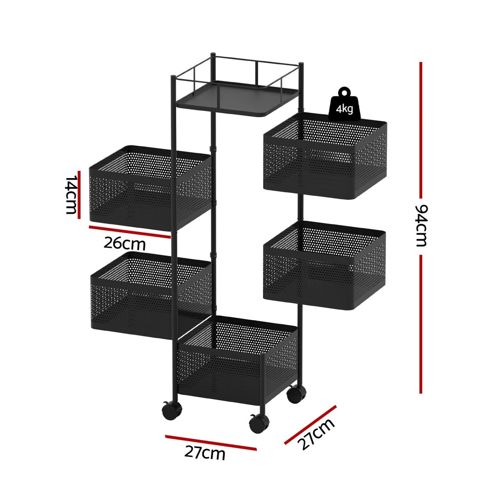 Artiss Storage Trolley Kitchen Cart 5 Tiers Storage Rack Black-1