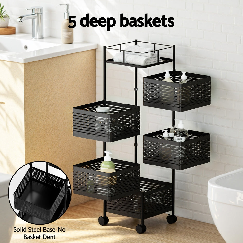 Artiss Storage Trolley Kitchen Cart 5 Tiers Storage Rack Black-3