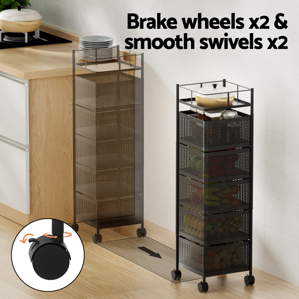 Artiss Storage Trolley Kitchen Cart 5 Tiers Storage Rack Black-4