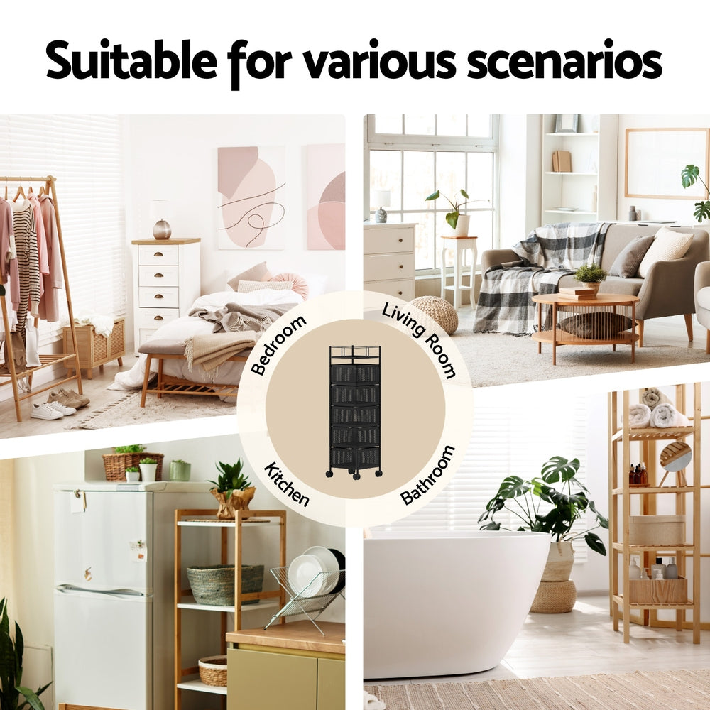 Artiss Storage Trolley Kitchen Cart 5 Tiers Storage Rack Black-5