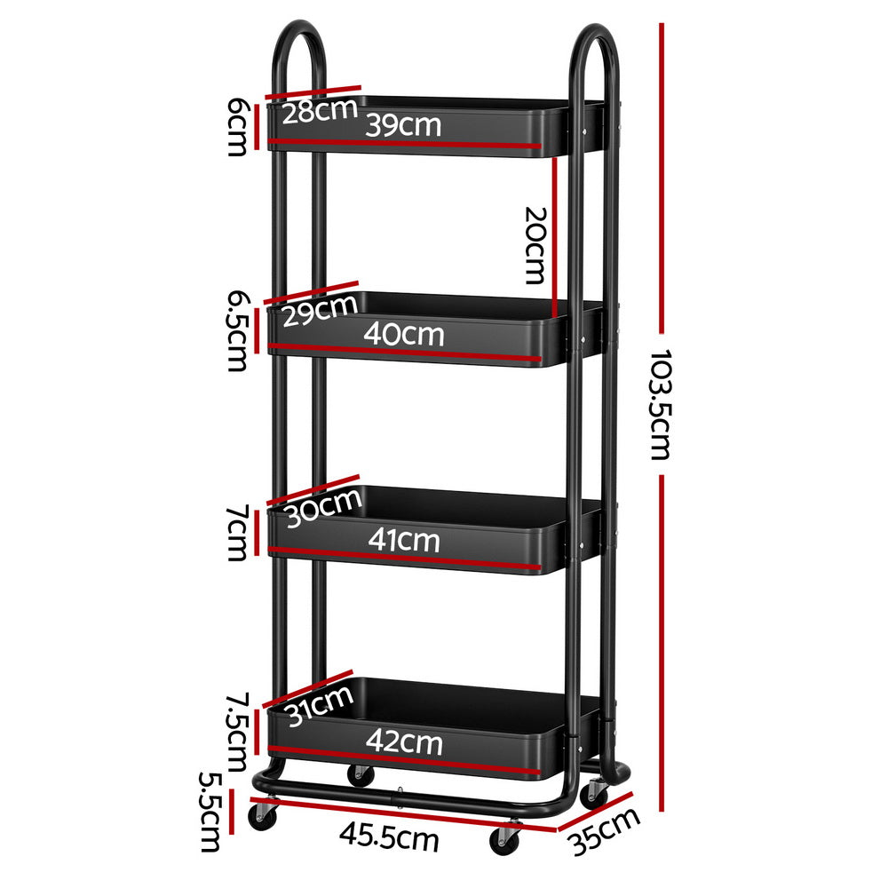 Artiss Storage Trolley Kitchen Cart 4 Tiers Black-1