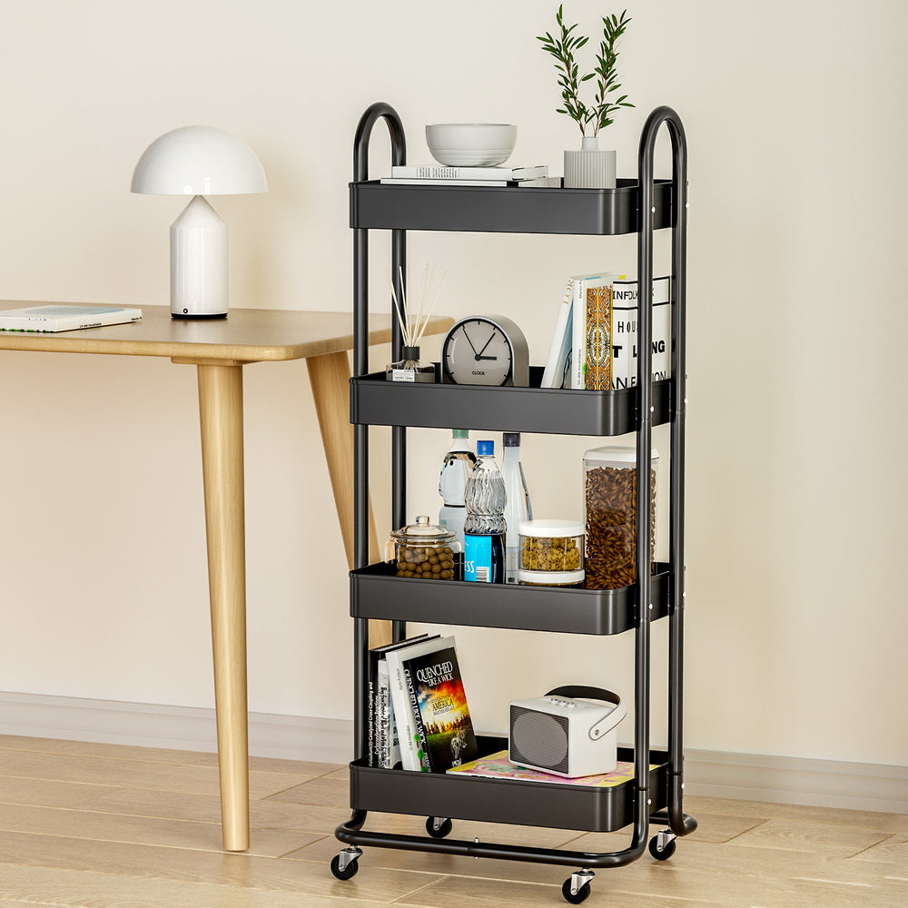 Artiss Storage Trolley Kitchen Cart 4 Tiers Black-4