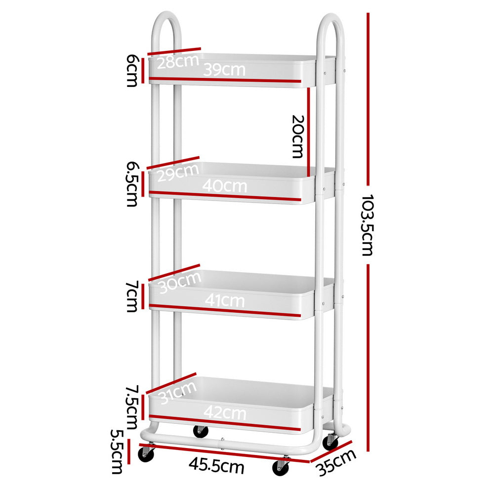 Artiss Storage Trolley Kitchen Cart 4 Tiers White-1