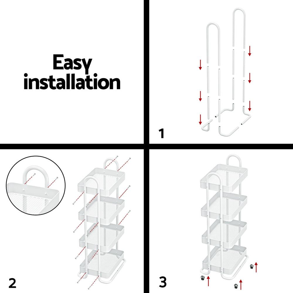 Artiss Storage Trolley Kitchen Cart 4 Tiers White-5