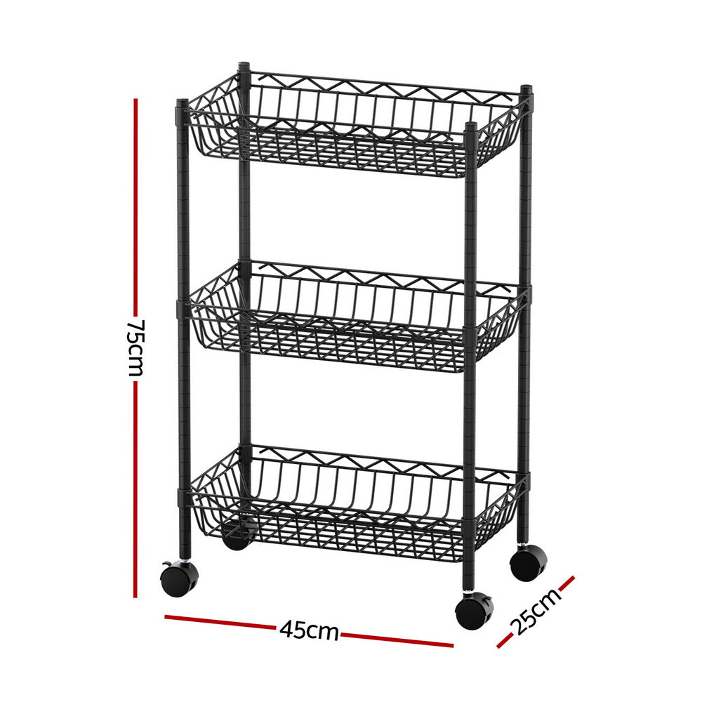 Artiss 3-Tier Shelving Unit Adjustable Garage Storage Kitchen Rack With Wheels-2