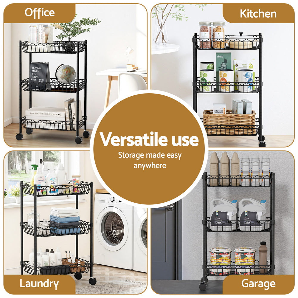 Artiss 3-Tier Shelving Unit Adjustable Garage Storage Kitchen Rack With Wheels-4