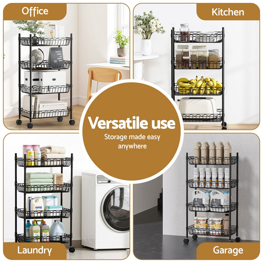Artiss 4-Tier Shelving Unit Adjustable Garage Storage Kitchen Rack With Wheels-4