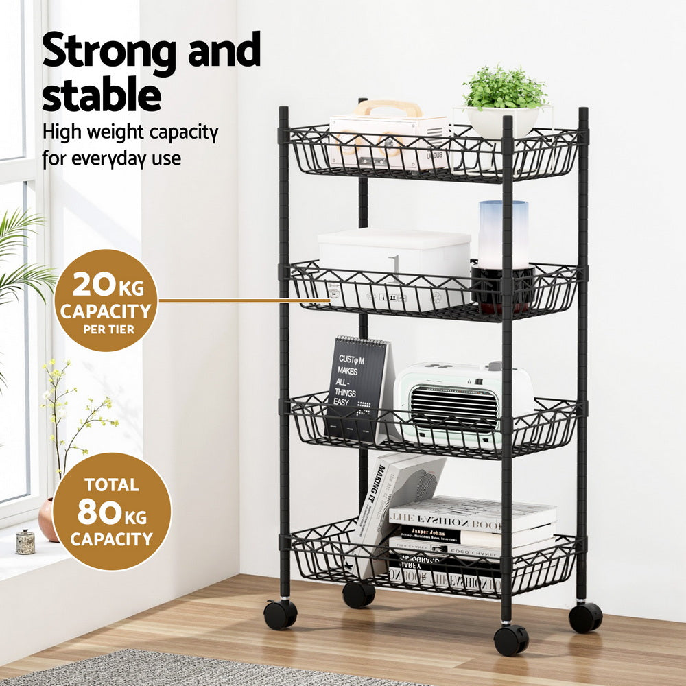 Artiss 4-Tier Shelving Unit Adjustable Garage Storage Kitchen Rack With Wheels-5