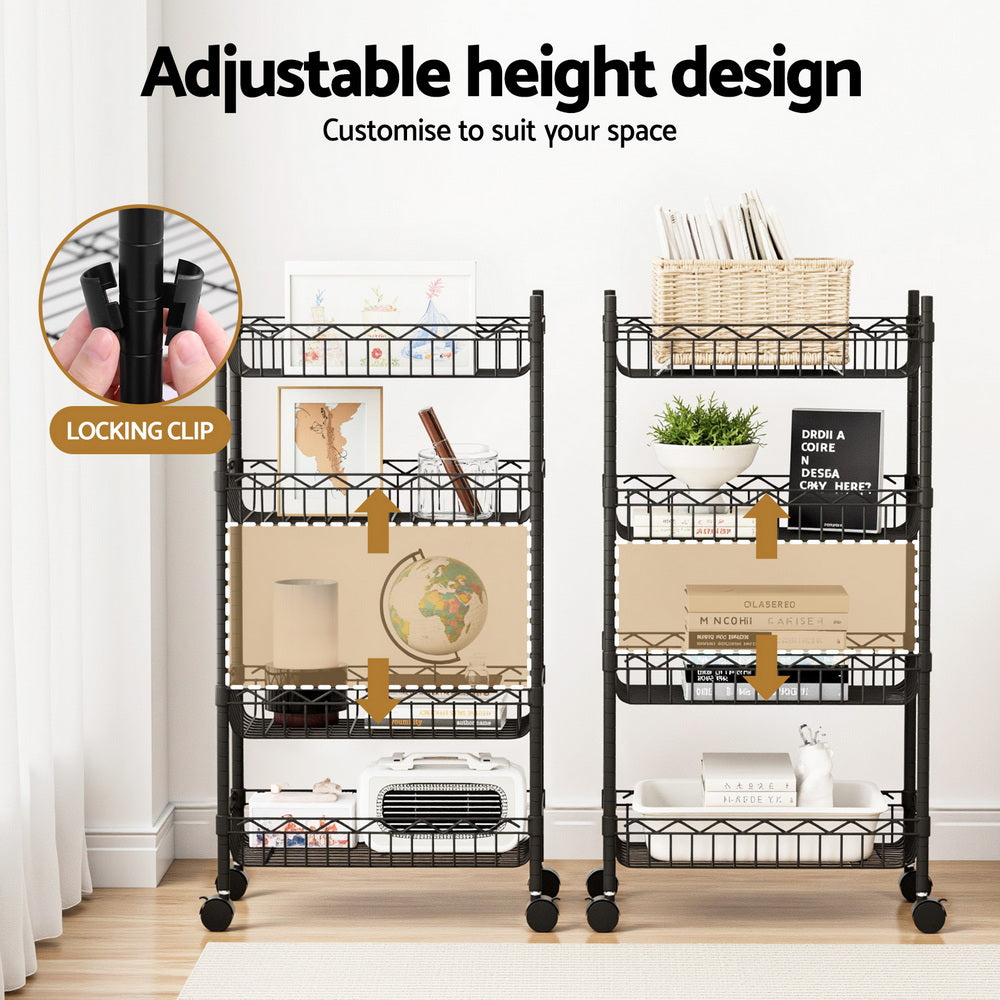 Artiss 4-Tier Shelving Unit Adjustable Garage Storage Kitchen Rack With Wheels-6