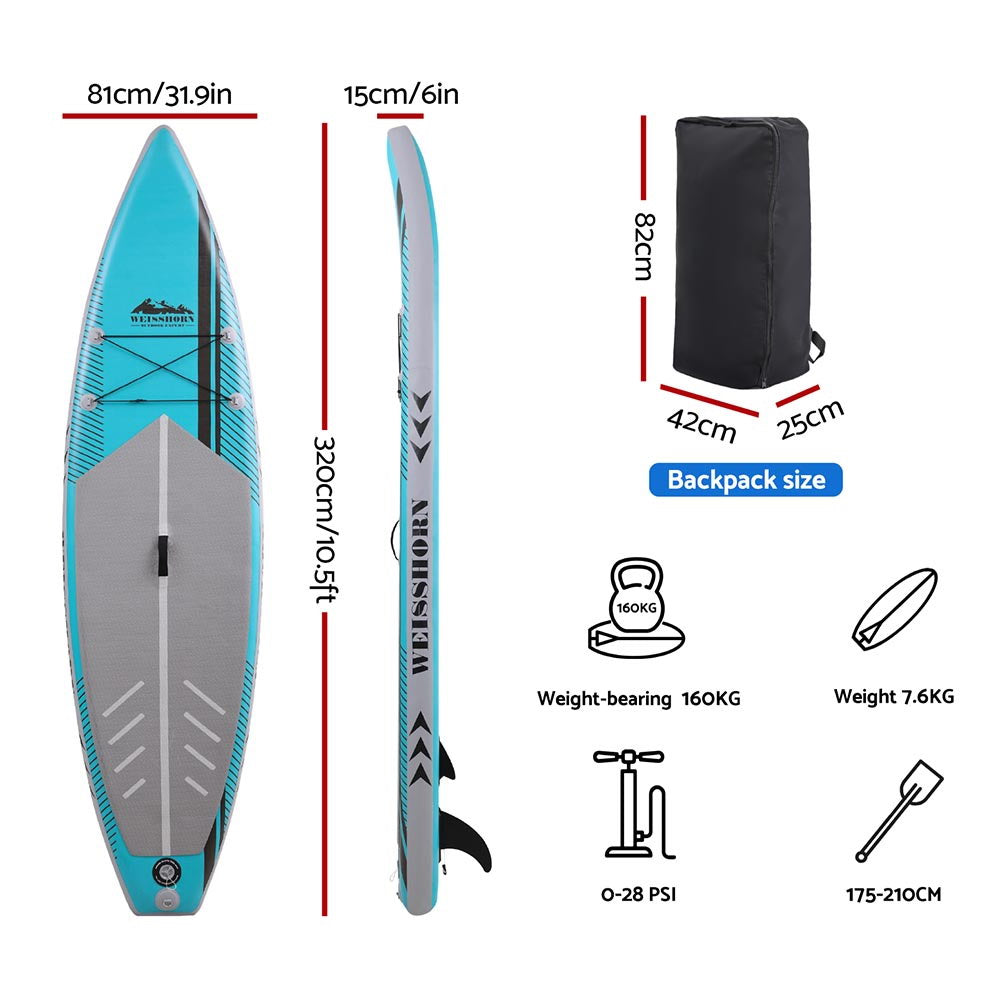 Weisshorn Stand Up Paddle Board 10.5ft Inflatable SUP Surfboard Paddleboard Kayak Surf Green-1