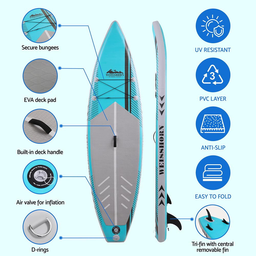 Weisshorn Stand Up Paddle Board 10.5ft Inflatable SUP Surfboard Paddleboard Kayak Surf Green-3