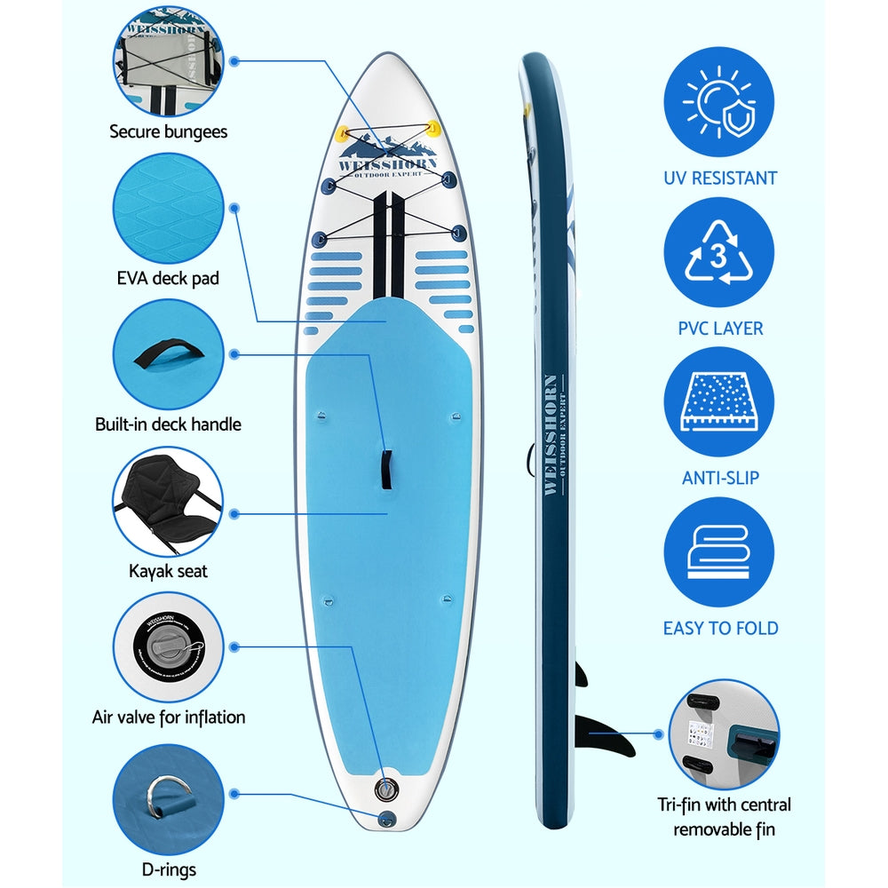 Weisshorn Stand Up Paddle Board 10.6ft Inflatable SUP Surfboard Paddleboard Kayak Surf Blue-4