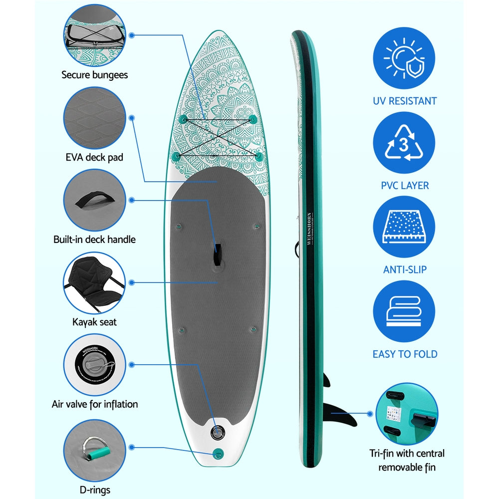 Weisshorn Stand Up Paddle Board 10.6ft Inflatable SUP Surfboard Paddleboard Kayak Surf Green-4