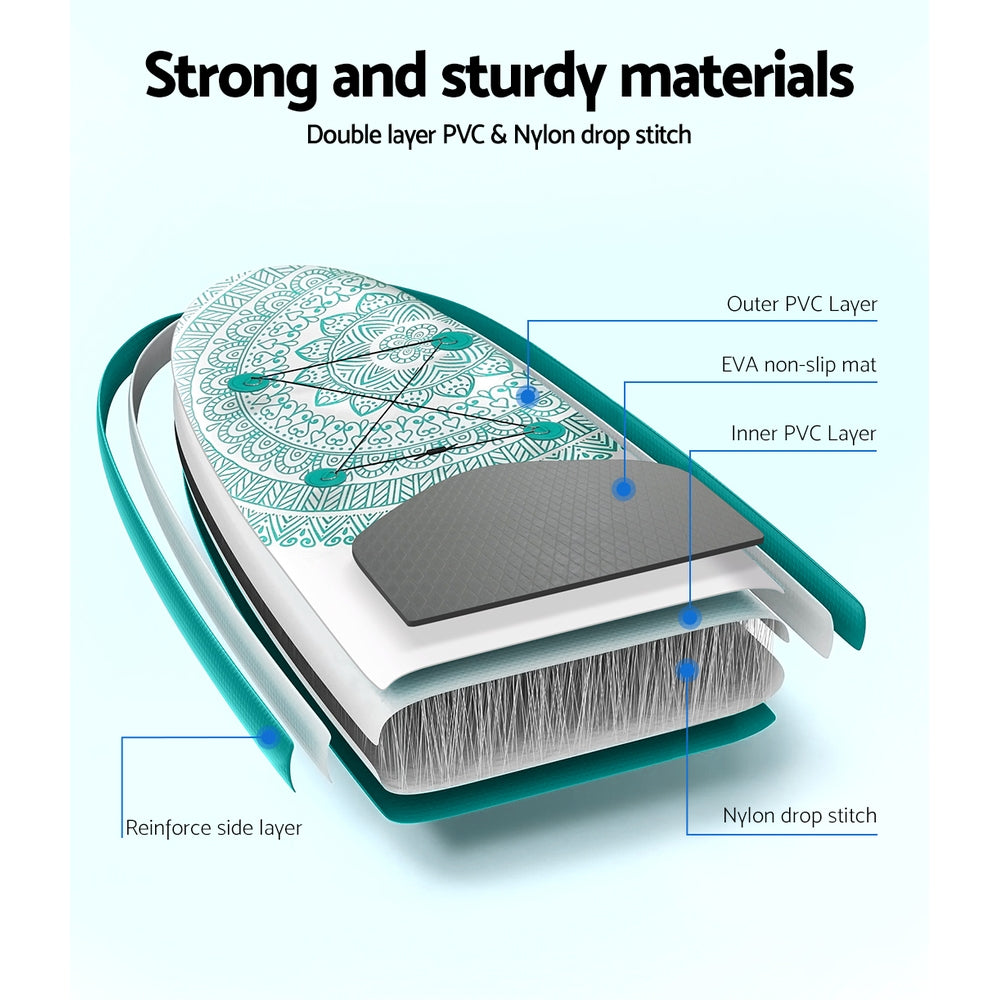 Weisshorn Stand Up Paddle Board 10.6ft Inflatable SUP Surfboard Paddleboard Kayak Surf Green-5