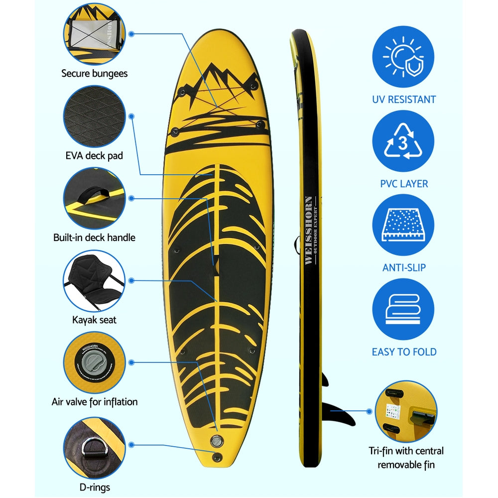Weisshorn Stand Up Paddle Board 10.6ft Inflatable SUP Surfboard Paddleboard Kayak Surf Yellow-4