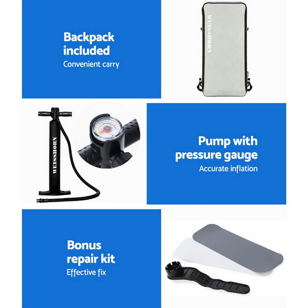 Weisshorn Stand Up Paddle Board 11ft Inflatable SUP Surfboard Paddleboard Kayak Surf Black-6