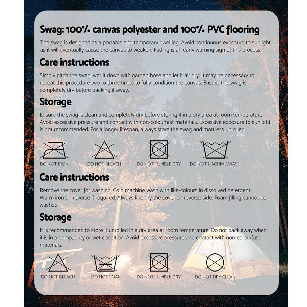 Weisshorn Double Swag Camping Swags Deluxe Canvas Tent Dark Grey-6