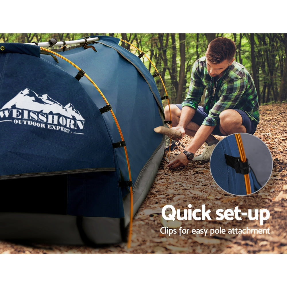 Weisshorn Double Swag Camping Swags Canvas Free Standing Dome Tent Dark Blue 4CM-2