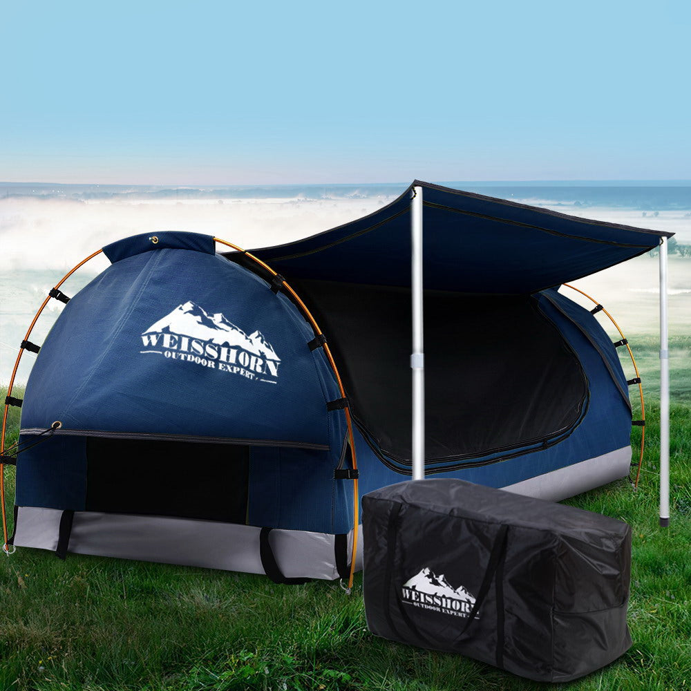 Weisshorn Double Swag Camping Swags Canvas Free Standing Dome Tent Dark Blue 4CM-6