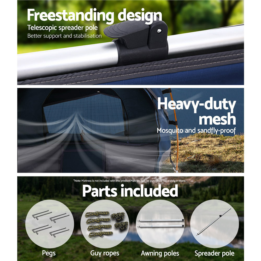 Weisshorn Double Swag Camping Swags Canvas Free Standing Dome Tent Dark Blue-4