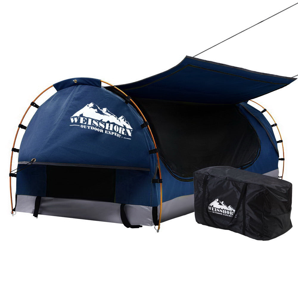 Weisshorn King Single Swag Camping Swags Canvas Free Standing Dome Tent Blue-0