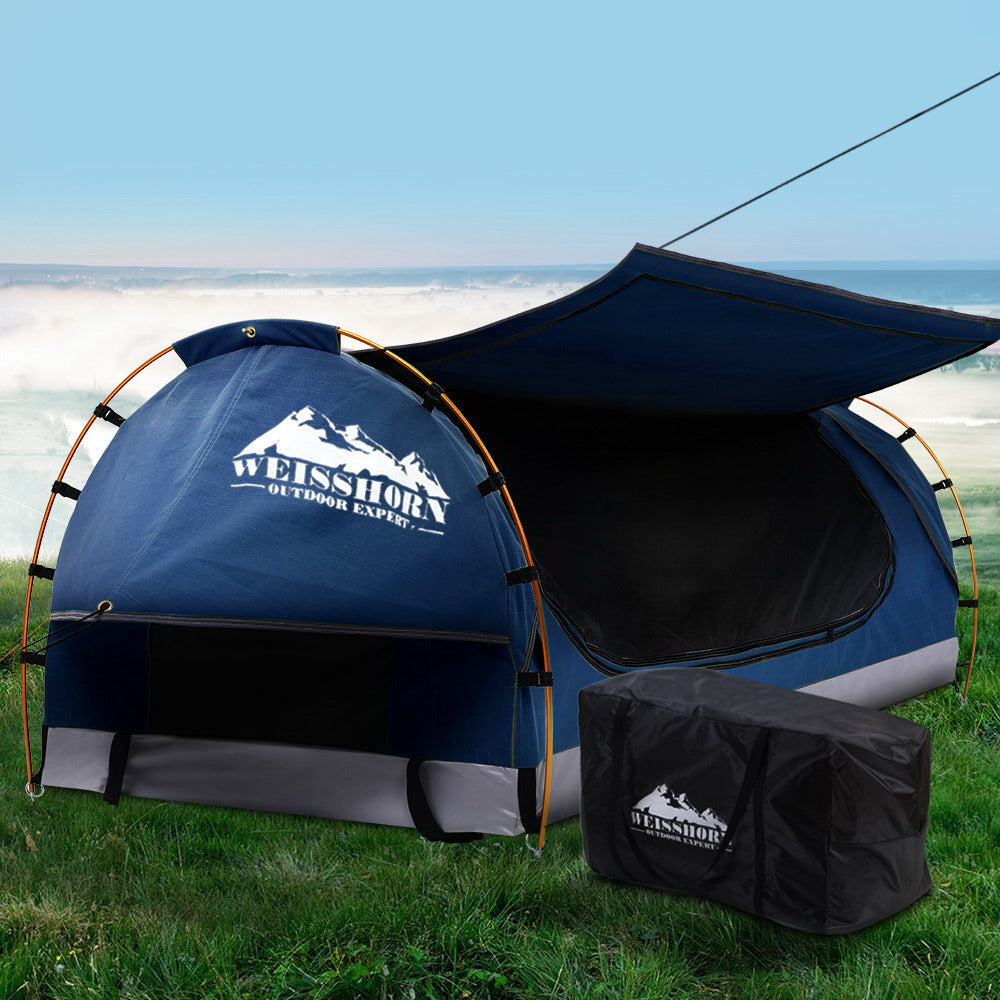 Weisshorn King Single Swag Camping Swags Canvas Free Standing Dome Tent Blue-7