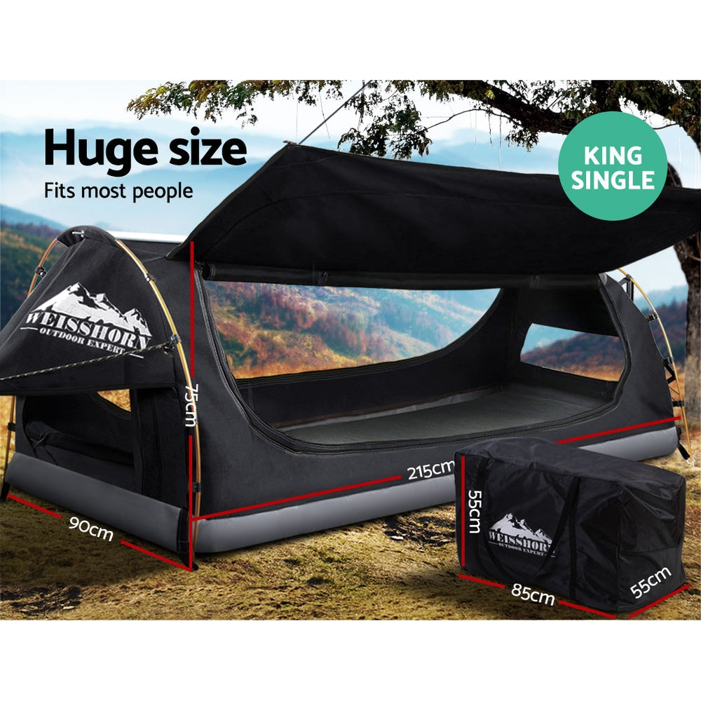 Weisshorn King Single Swag Camping Swags Canvas Free Standing Dome Tent Grey-3